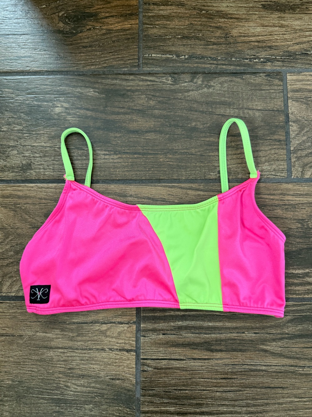 Kandi Kouture Neon Pink & Lime Green Sports Bikini Top | Girls Size AS | Dance G